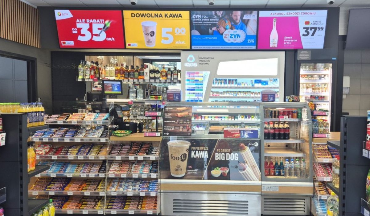 Stacja paliw wewnątrz budynku